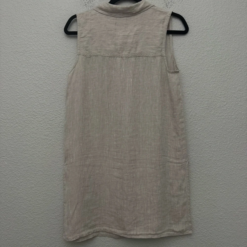 Tahari 100% Hemp Button Front Sleeveless Tunic Top Beige Size XS